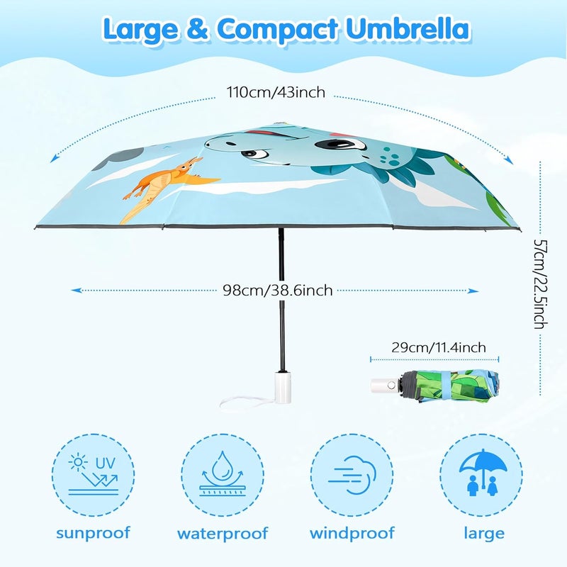 Decalsweet Kids Folding Umbrella Auto Open/Close Anti-rebound Safe Design UV Resistant Automatic Children Travel Umbrellas 8 Rib Reinforced Canopy 360° Reflective Strip Lightweight Cute Umbrella for Girls & Boys - Image 4